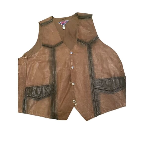 MOB Genuine Leather Biker Vest Button Lace Brown size 2X - Picture 7 of 10